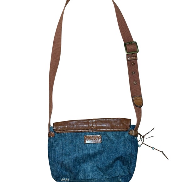 Vintage Lucky Brand Y2K Denim Purse Leather Patch Adjustable Strap - Picture 4 of 11